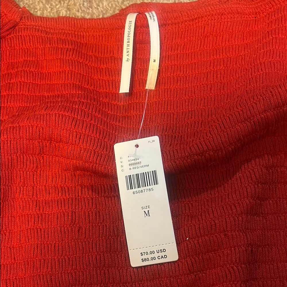 Anthropologie Red Cowl Neck Sweater with Ribbed Texture